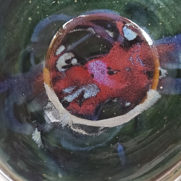 Handcrafted Studio Pottery Tri Point Cereal Bowls Splash Glaze Black Set  of 2 - Picture 6 of 10